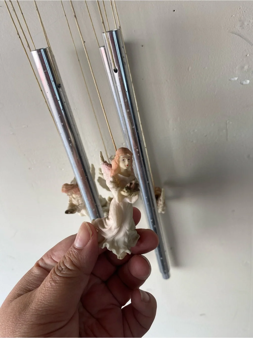 Vintage Resin Angel Holding Baby Wind Chime Cloud Stars Cherub Decor